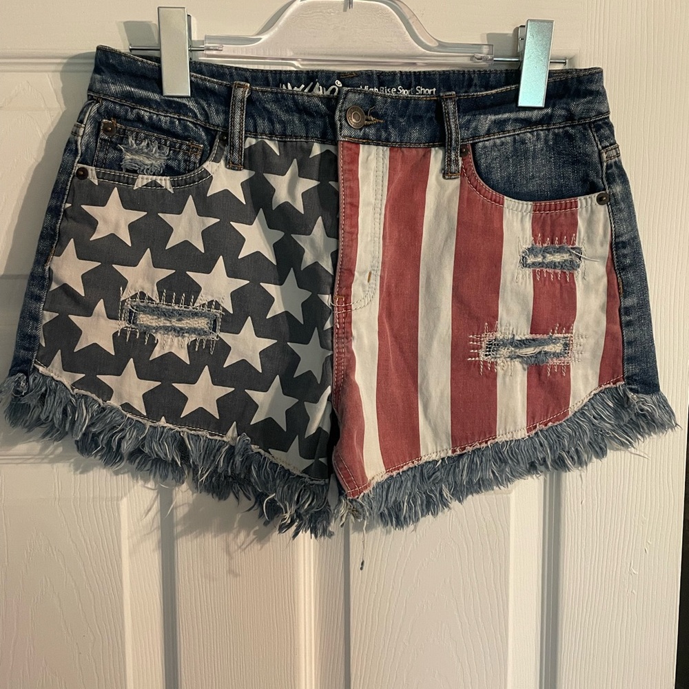 Mossimo Supply Co. Distressed Flag Denim Shorts in Red, White & Blue